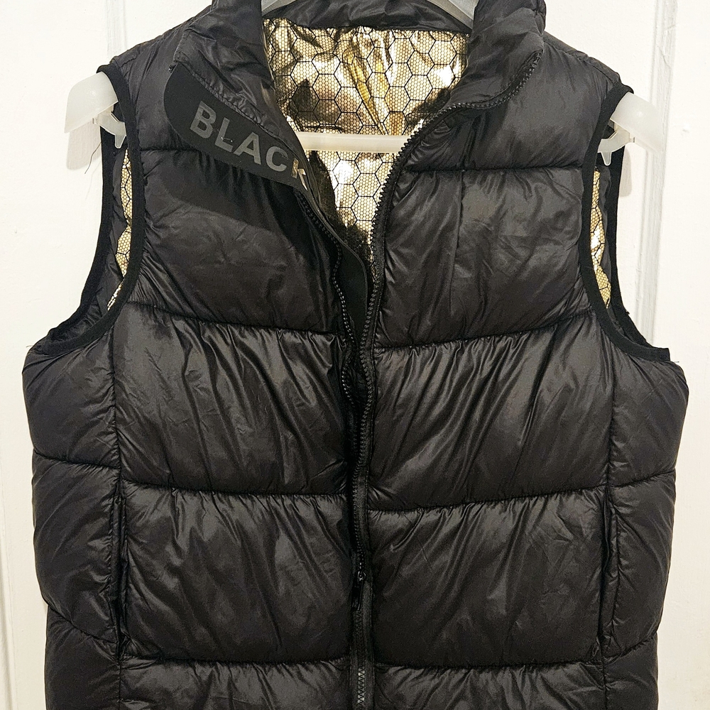 Black Puffer Vest with Gold Lining